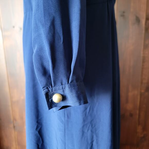 Vintage Liz Claiborne Blue Midi Dress Women 12 80s Power Style Shoulder Pads 90s - Picture 13 of 14